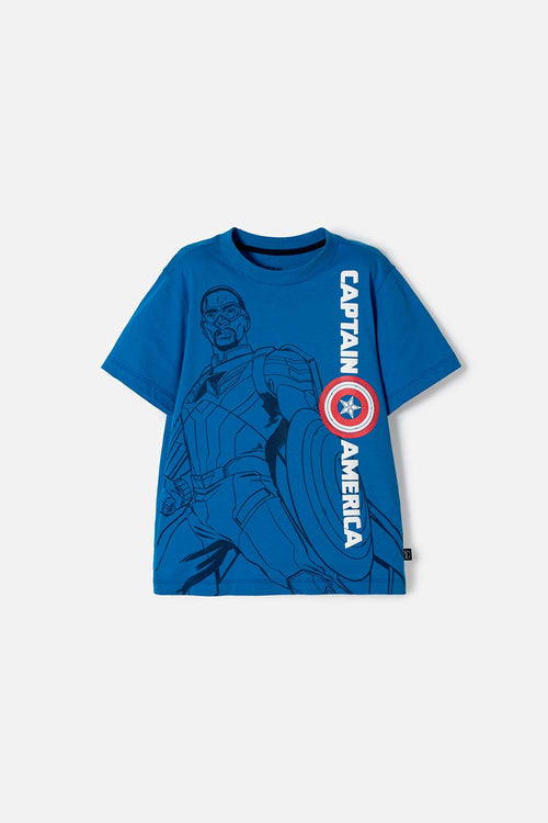 Card slide image -  CAMISETA DEL CAPITÁN AMÉRICA AZUL MANGA CORTA PARA NIÑO