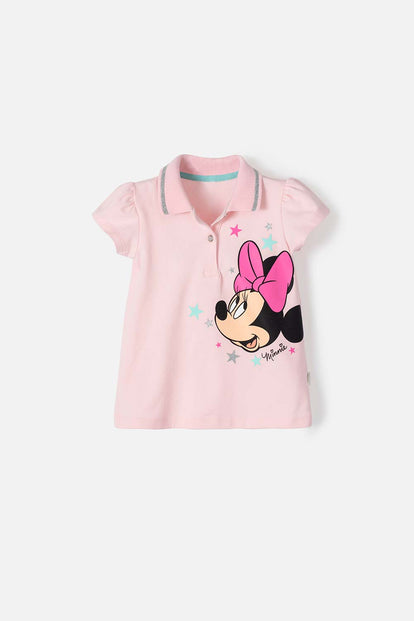  CAMISETA DE MINNIE MOUSE ROSADA TIPO POLO PARA NIÑA 2T A 5T