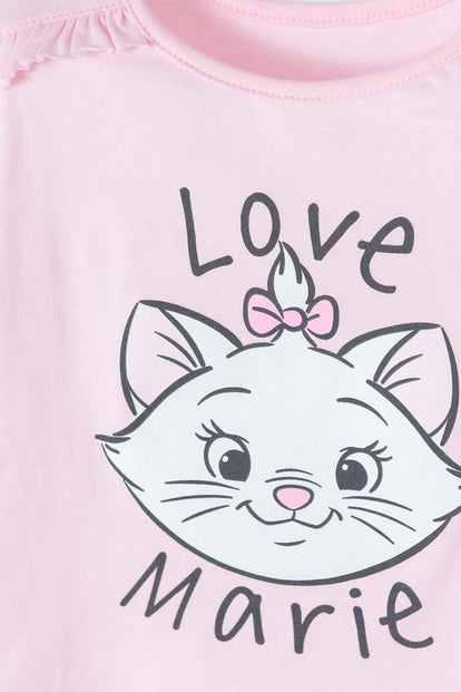  CAMISETA DE GATA MARIE MANGA CORTA ROSADA PARA NIÑA 2T A 5T