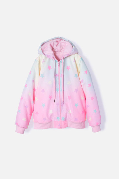  CHAQUETA DE MIC CON CIERRE Y CAPUCHA MULTICOLOR PARA NIÑA