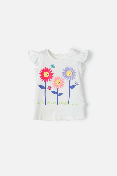 Card slide image -  CAMISETA LITTLEMIC MARFIL ESTAMPADA EN FRENTE PARA NIÑA 2T A 5T