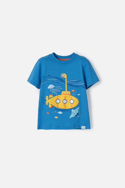  CAMISETA LITTLEMIC AZUL CUELLO REDONDO PARA NIÑO 2T A 5T