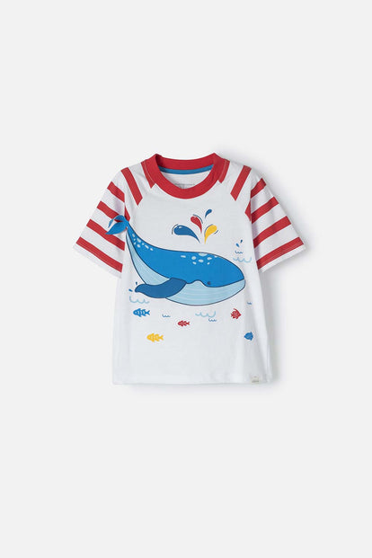  CAMISETA LITTLEMIC BLANCO Y ROJO MANGA CORTA PARA NIÑO 2T A 5T