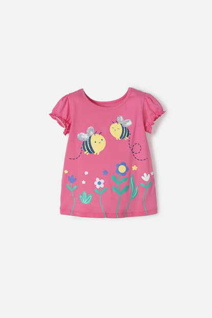  CAMISETA LITTLEMIC ROSADA MANGA CORTA PARA NIÑA 2T A 5T