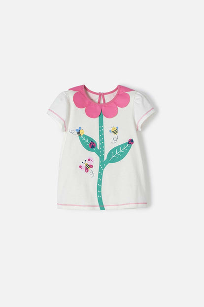  CAMISETA LITTLEMIC MARFIL CUELLO REDONDO PARA NIÑA 2T A 5T