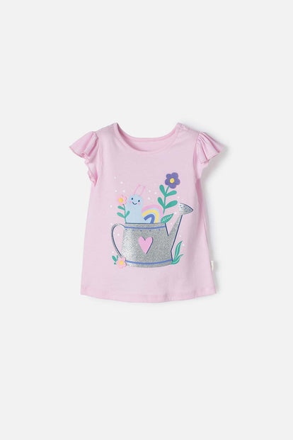  CAMISETA LITTLEMIC ROSADA CON ESTAMPADO EN FRENTE PARA NIÑA 2T A 5T