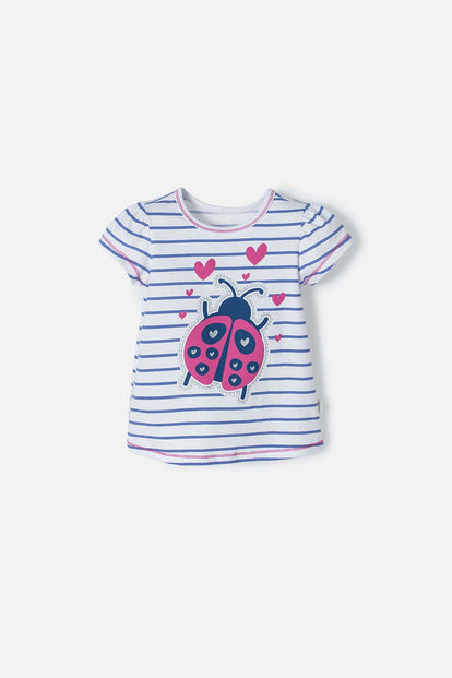  CAMISETA LITTLEMIC BLANCA CON AZUL Y BRILLOS PARA NIÑA 2T A 5T