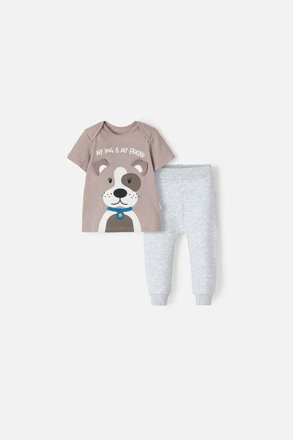  CONJUNTO  DE LITTLEMIC CON PANTALÓN LARGO GRIS Y TAUPE PARA BEBÉ NIÑO