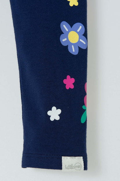  LEGGINGS AZUL CON FLORES PARA NIÑA 2T A 5T