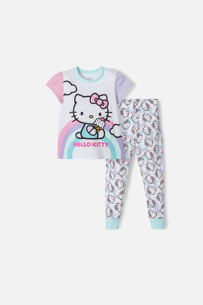  PIJAMADE HELLO KITTY CON PANTALÓN LARGO BLANCO Y ROSADO PARA NIÑA 2T A 5T