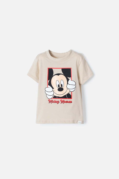 Card slide image -  CAMISETA DE MICKEY MOUSE MANGA CORTA BEIGE PARA NIÑO 2T A 5T