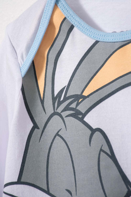 Card slide image -  PIJAMA DE BUGS BUNNY MANGA LARGA BLANCA Y AZUL CLARO PARA BEBÉ UNISEX