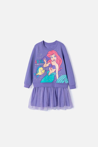  VESTIDO DE LA SIRENITA MANGA LARGA  LILA PARA NIÑA 2T A 5T