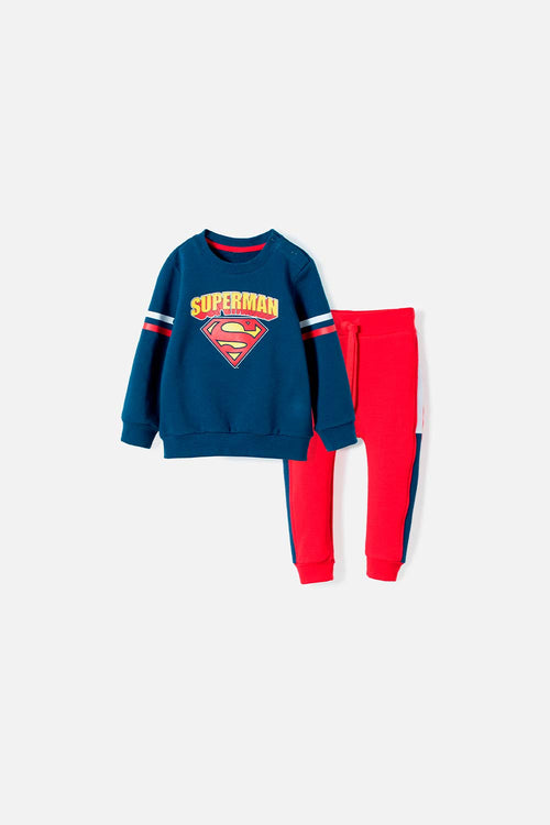 Card slide image -  CONJUNTO DE SUPERMAN CON PANTALÓN JOGGER AZUL Y ROJO PARA BEBÉ NIÑO