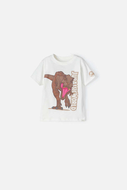  CAMISETA DE JURASSIC MANGA CORTA BLANCA PARA NIÑO 2T A 5T