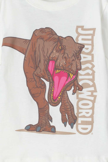  CAMISETA DE JURASSIC MANGA CORTA BLANCA PARA NIÑO 2T A 5T