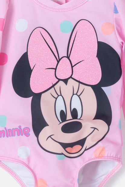  VESTIDO DE BAÑO MINNIE MOUSE MANGA LARGA ROSADO PARA BEBÉ NIÑA