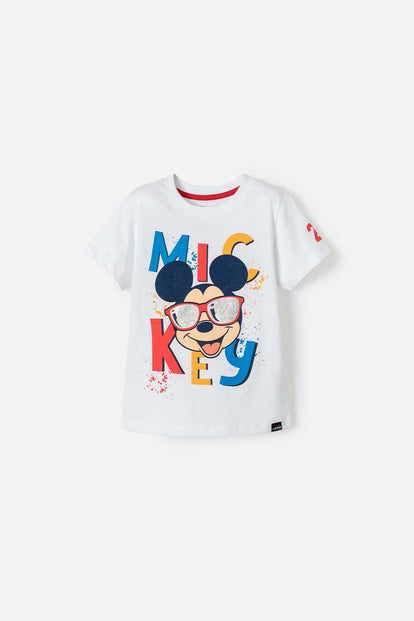  CAMISETA DE MICKEY MOUSE BLANCA MANGA CORTA PARA NIÑO 2T A 5T