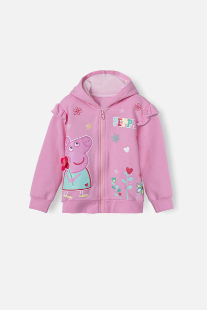  BUZO DE PEPPA PIG ROSADO ABIERTO CON CAPUCHA PARA NIÑA 2T A 5T