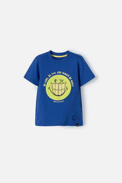  CAMISETA DE SMILEY AZUL ELÉCTRICO MANGA CORTA PARA NIÑO 2T A 5T