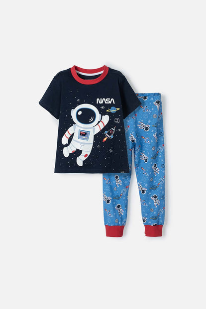  PIJAMA DE LA NASA CON PANTALÓN LARGO AZUL Y ROJO PARA NIÑO 2T A 5T