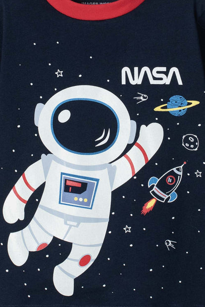  PIJAMA DE LA NASA CON PANTALÓN LARGO AZUL Y ROJO PARA NIÑO 2T A 5T