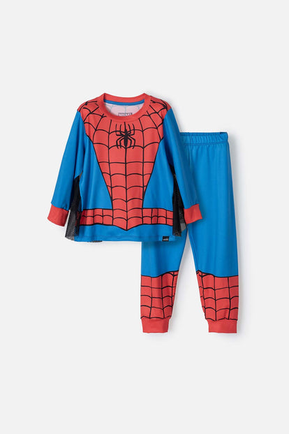  PIJAMA DE SPIDER-MAN CON PANTALÓN LARGO AZUL, ROJO Y NEGRO PARA NIÑO 2T A 5T