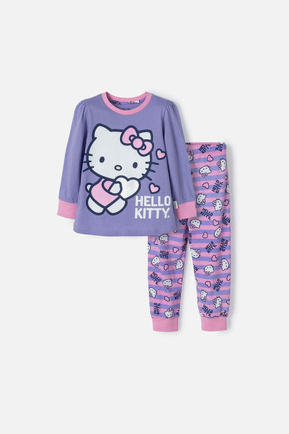  PIJAMA DE HELLO KITTY MORADA Y ROSADA DE CAMISETA MANGA LARGA PARA NIÑA 2T A 5T