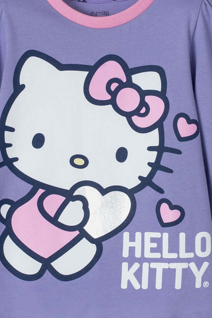  PIJAMA DE HELLO KITTY MORADA Y ROSADA DE CAMISETA MANGA LARGA PARA NIÑA 2T A 5T