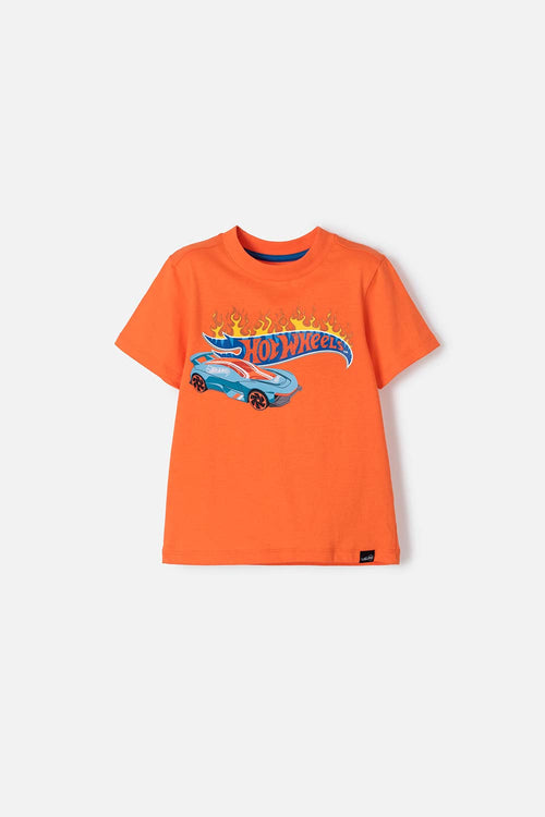 Card slide image -  CAMISETA DE HOT WHEELS NARANJA CON CUELLO REDONDO PARA NIÑO 2T A 5T