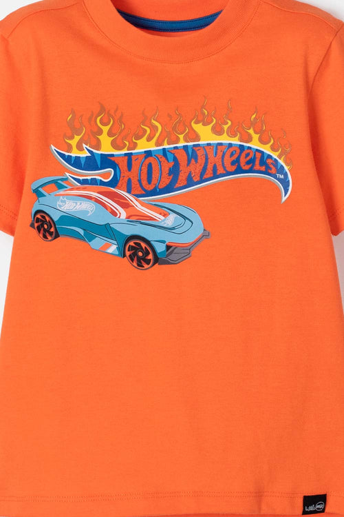 Card slide image -  CAMISETA DE HOT WHEELS NARANJA CON CUELLO REDONDO PARA NIÑO 2T A 5T