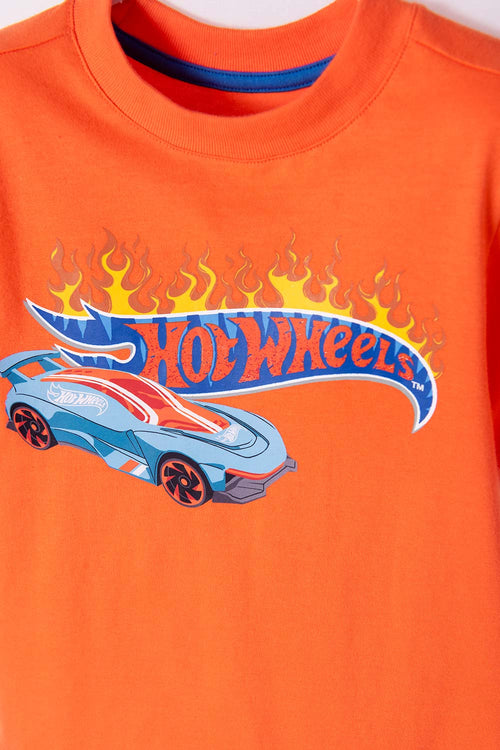 Card slide image -  CAMISETA DE HOT WHEELS NARANJA CON CUELLO REDONDO PARA NIÑO 2T A 5T