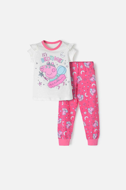  PIJAMA PEPPA PIG CON PANTALÓN LARGO MARFIL Y ROSADO PARA NIÑA 2T A 5T