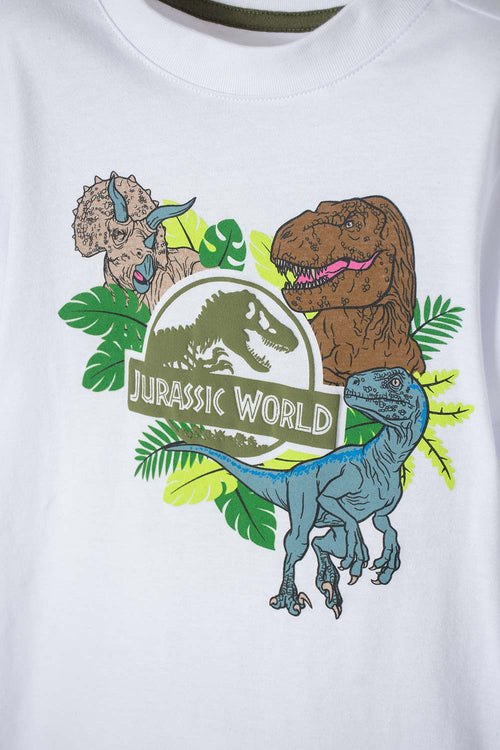 Card slide image -  CAMISETA DE JURASSIC MANGA CORTA BLANCA PARA NIÑO 2T A 5T