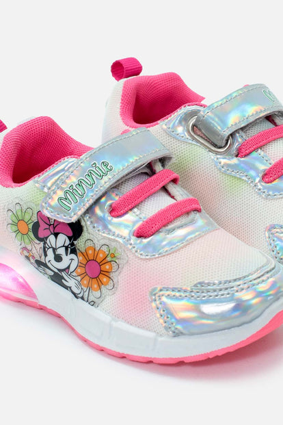  TENIS CON LUCES DE MINNIE MOUSE BLANCO Y ROSADO PARA NIÑA